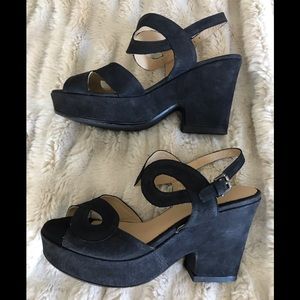 Audley London platform sandals, black suede made in Spain Europe size 38 US 7.5